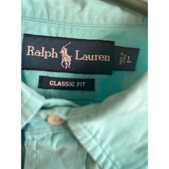 Ralph Lauren Men's L Classic Fit Button Front Short Sleeve‎ Shirt Mint Green - Picture 1 of 3